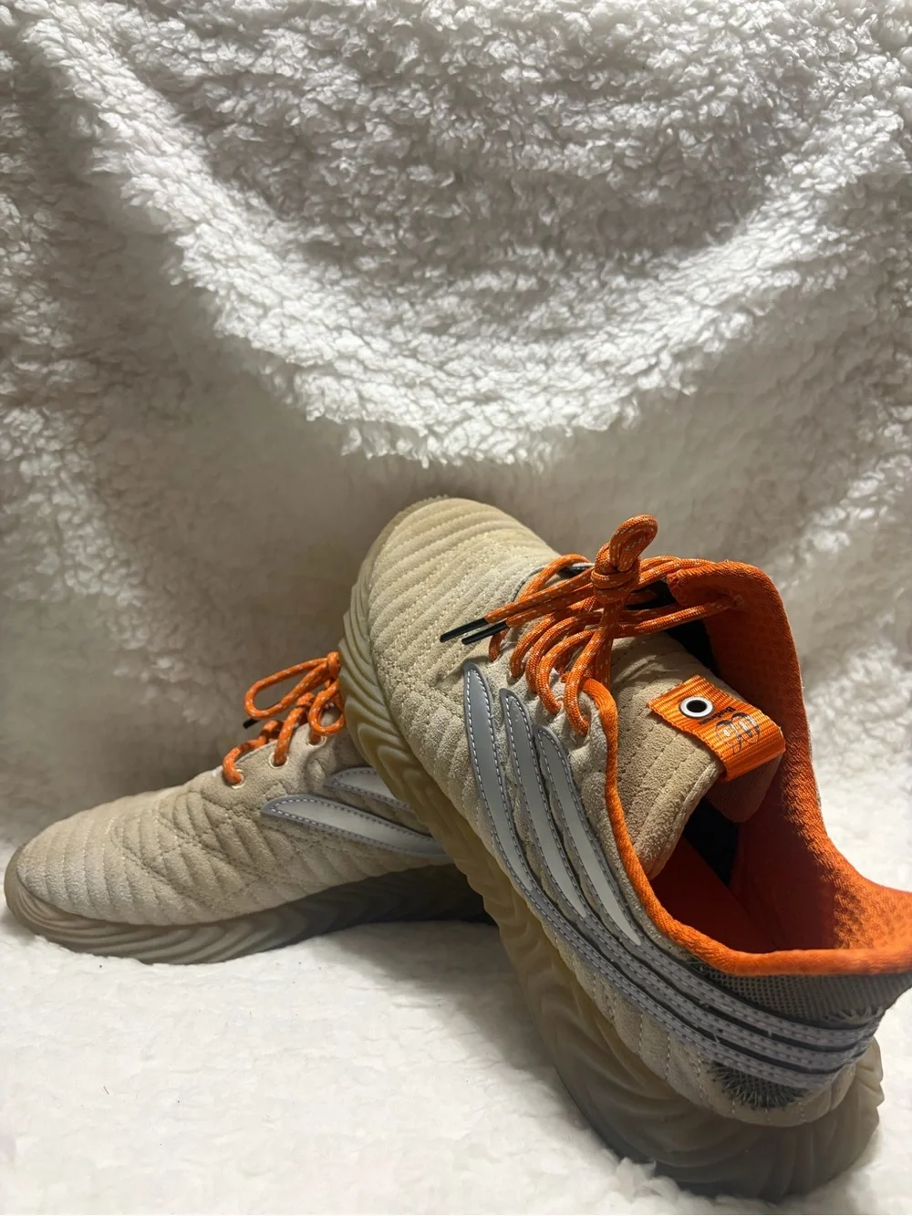 adidas men’s Sobakov Bodega Beige with Orange Accents Sneakers